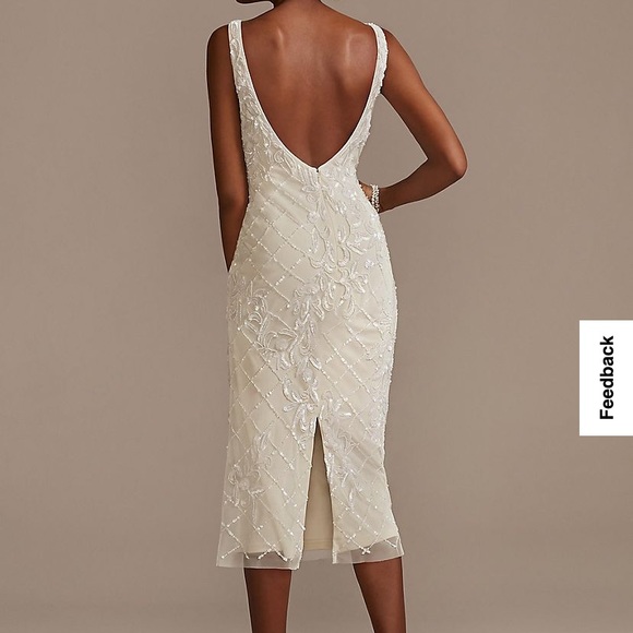 David’s Bridal IVORY dress with low back, medium straps, sequins, zipper in back - Picture 2 of 5